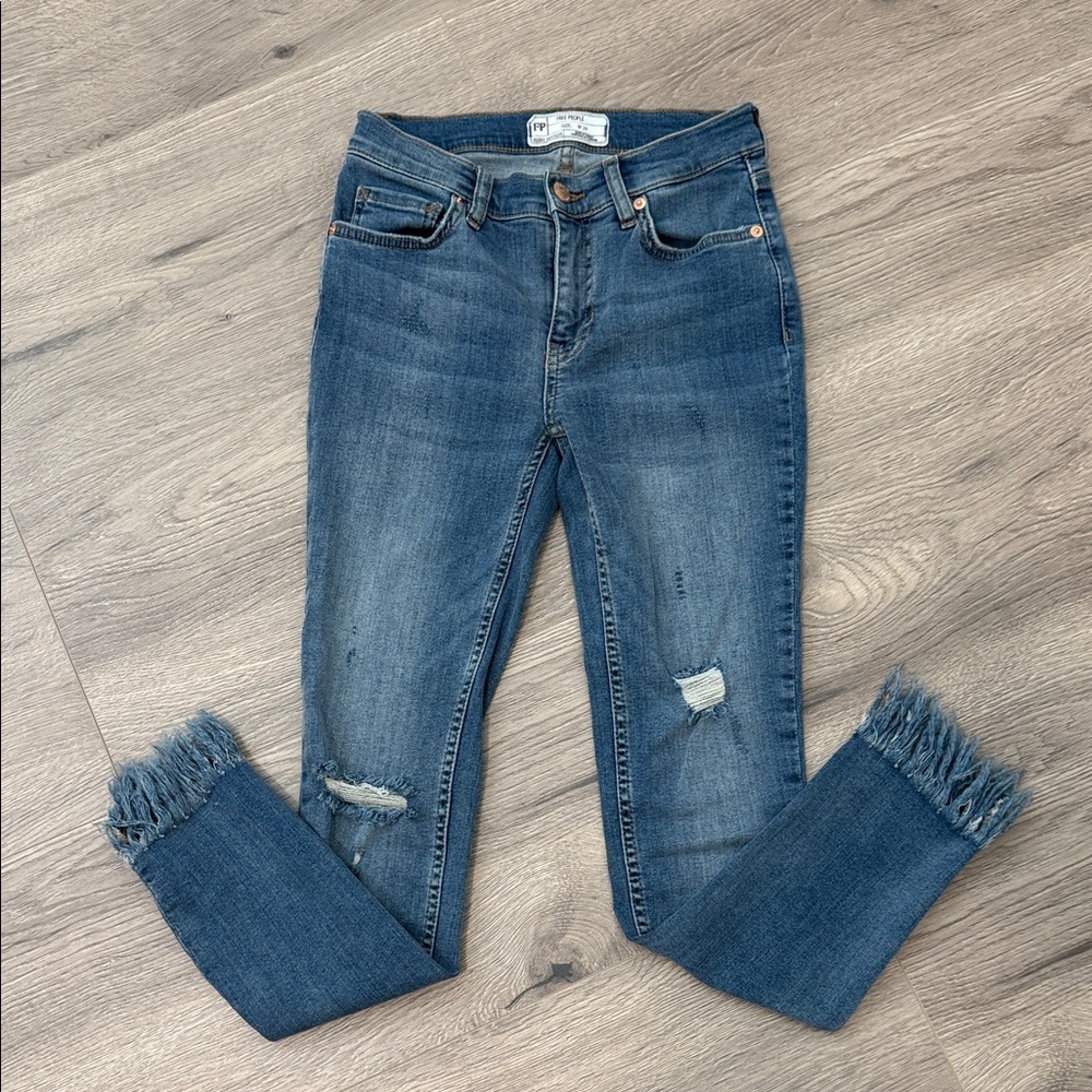 Free People Blue Distressed Ankle Jeans